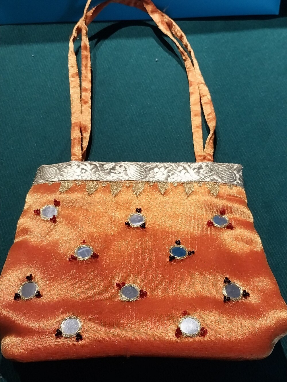 Embellished Orange Satin Evening Bag